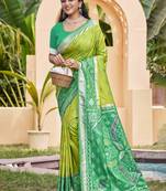 light green silk woven work festival tassle saree