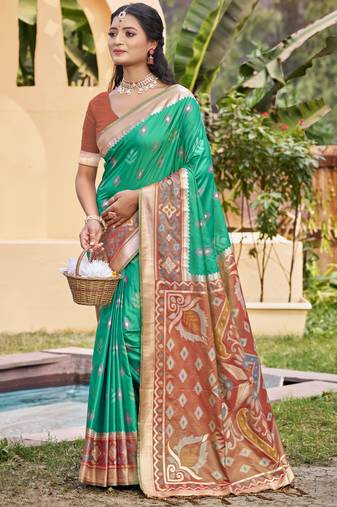 sea green silk woven work festival tassle saree