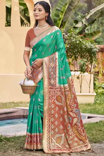 sea green silk woven work festival tassle saree