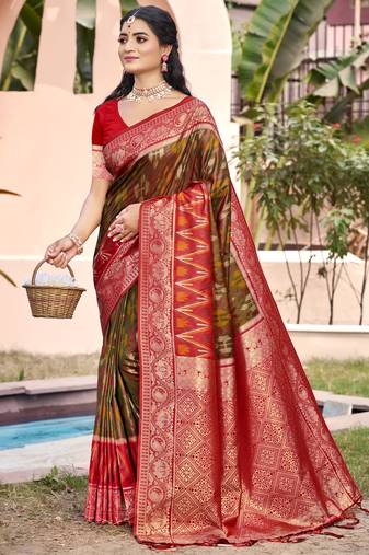 brown silk woven work festival tassle saree