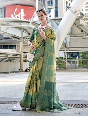 Turquoise color mushroom silk blend classic saree 1