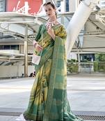 Turquoise color mushroom silk blend classic saree