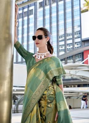 Turquoise color mushroom silk blend classic saree 2