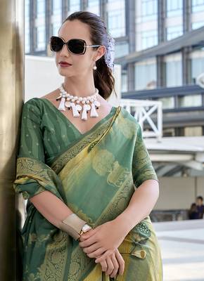 Turquoise color mushroom silk blend classic saree 3