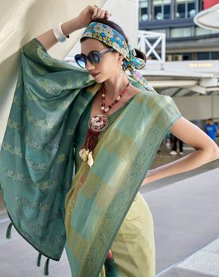 Turquoise color mushroom silk blend classic saree 4