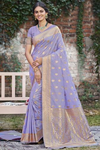 purple silk woven work festival tassle saree