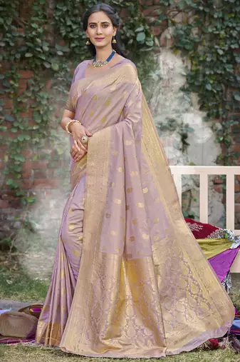 purple silk woven work festival tassle saree