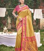 mustard paithani silk woven work festival tassle saree