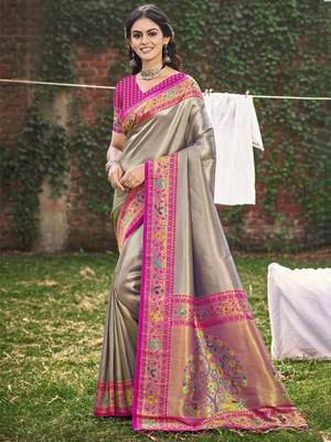 grey paithani silk woven work festival tassle saree 1