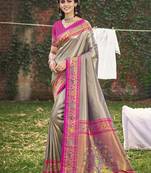grey paithani silk woven work festival tassle saree