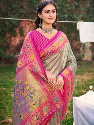 grey paithani silk woven work festival tassle saree 2
