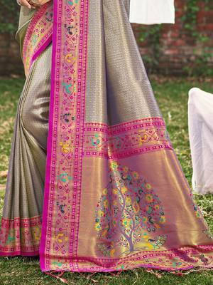 grey paithani silk woven work festival tassle saree 3