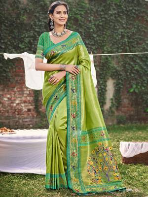 light green paithani silk woven work festival tassle saree 1