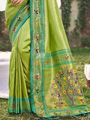 light green paithani silk woven work festival tassle saree 3