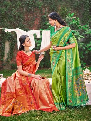 light green paithani silk woven work festival tassle saree 4