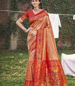 peach paithani silk woven work festival tassle saree