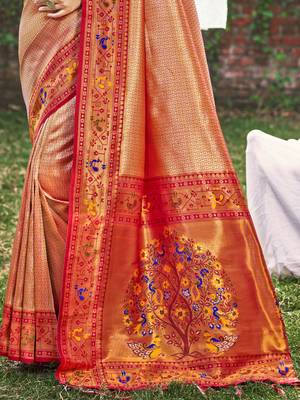 peach paithani silk woven work festival tassle saree 3