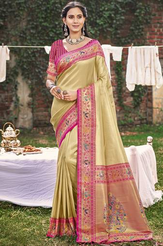 cream paithani silk woven work festival tassle saree