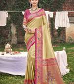 cream paithani silk woven work festival tassle saree