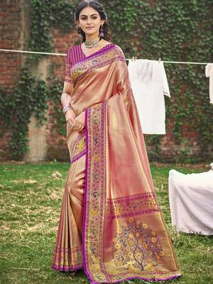 light pink paithani silk woven work festival tassle saree 1