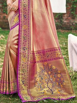 light pink paithani silk woven work festival tassle saree 3