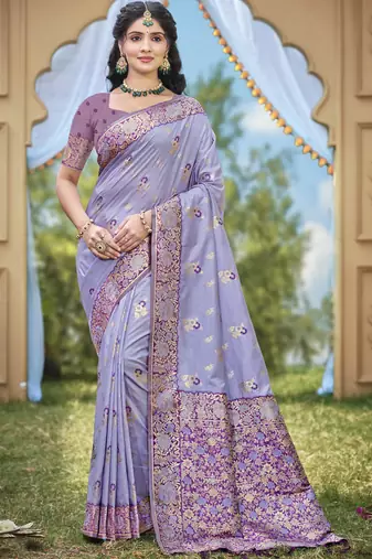 purple banarasi silk woven work festival tassle saree