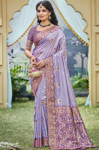 purple banarasi silk woven work festival tassle saree