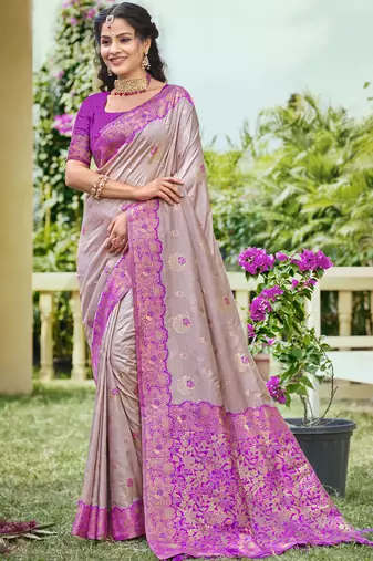 grey banarasi silk woven work festival tassle saree