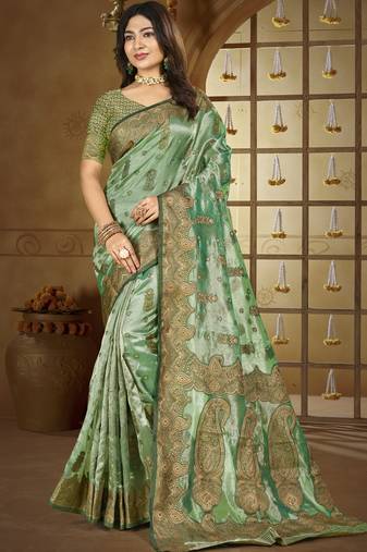 green silk woven work festival tassle saree