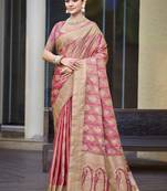 pink satin silk woven zari work festival tassle saree