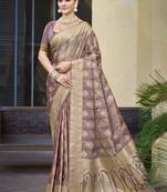 purple satin silk woven zari work festival tassle saree