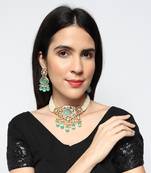 Gold-plated green kundan necklace set