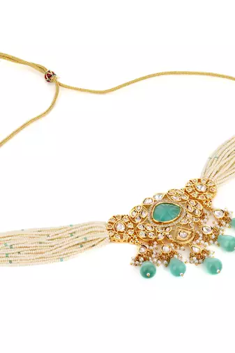 Gold-plated green kundan necklace set