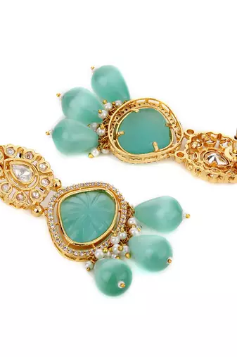 Gold-plated green kundan necklace set