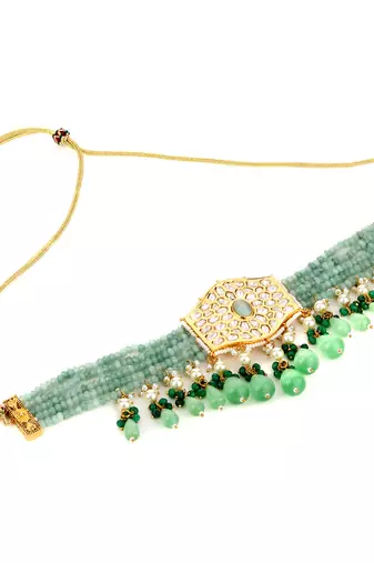 Gold-plated kundan beaded necklace set