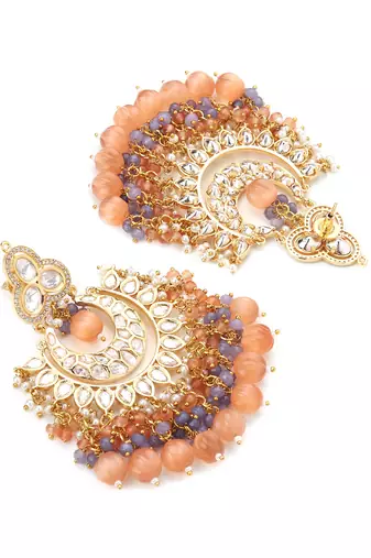 White & peach colored brass beaded necklace set