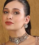 Beads drop kundan bridal choker necklace & earring set for women