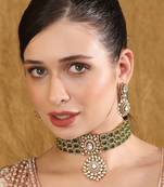Crafted green necklace set with matching earrings