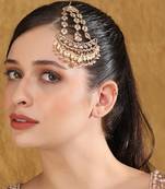 Gold-plated white & gold kundan-studded beaded jhoomar passa