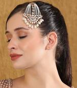 Gold-plated white & gold kundan-studded beaded jhoomar passa