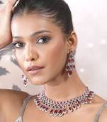 Necklace with earrings set for woman color red silver