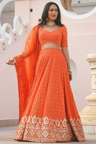Amazing Orange Color Sequins Georgette Event Wear Lehenga Choli