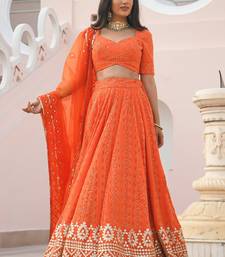 Amazing Orange Color Sequins Georgette Event Wear Lehenga Choli