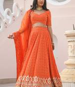 Amazing Orange Color Sequins Georgette Event Wear Lehenga Choli