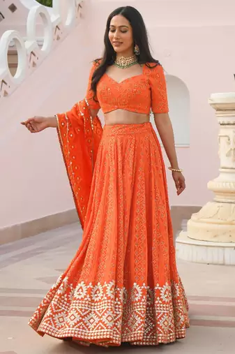 Amazing Orange Color Sequins Georgette Event Wear Lehenga Choli