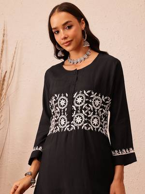 Hand embroidered black cotton lucknowi chikankari co-ord set 4