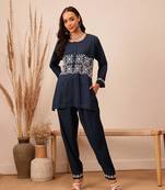 Hand embroidered navy blue cotton lucknowi chikankari co-ord set