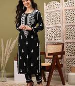 Hand embroidered black rayon lucknowi chikankari co-ord set
