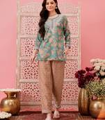 Hand embroidered green muslin lucknowi chikankari co-ord set