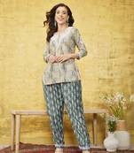 Hand embroidered fawn muslin lucknowi chikankari co-ord set